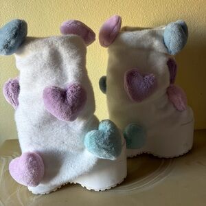 Dolls Kill White Platform Shoes with Pastel Hearts